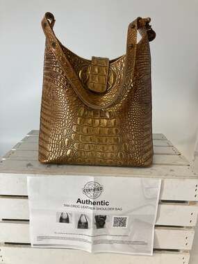 BRAHMIN BROWN AND GOLD SHIMMER CROCK LEATHER SHOULER BAG